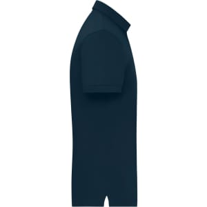 A navy men's mercerised polo shirt with a classic collar and short sleeves, featuring a logo.