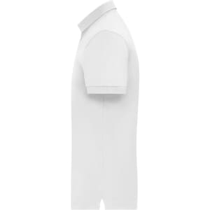 A white men's mercerised polo shirt with a classic collar and short sleeves, featuring a logo.