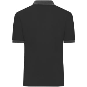 A black men's polo shirt with a contrasting collar, featuring short sleeves and a simple design.