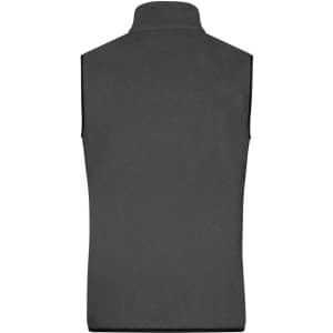 A grey men's fleece vest with a high collar and no sleeves, featuring a logo on the back.