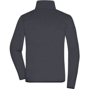 A men's polar fleece jacket in dark grey, featuring a high collar and long sleeves, with branding on the back.