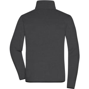 A men's fleece jacket in dark grey with a high collar and long sleeves. Features a logo.