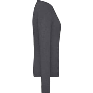 A ladies round-neck pullover in dark grey, featuring long sleeves and a fitted silhouette. The product has a logo.