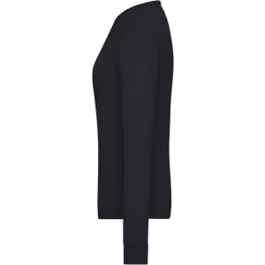 A black ladies round-neck pullover, displayed from the side, featuring long sleeves and a fitted design.