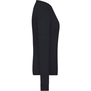 A black ladies round-neck pullover jumper, featuring a fitted silhouette and long sleeves. Includes a logo.