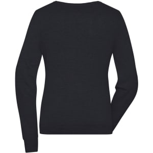 A black ladies round-neck pullover with long sleeves, featuring a simple design and a logo.