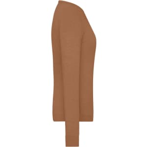 A brown ladies round-neck pullover jumper, featuring a fitted silhouette and long sleeves.