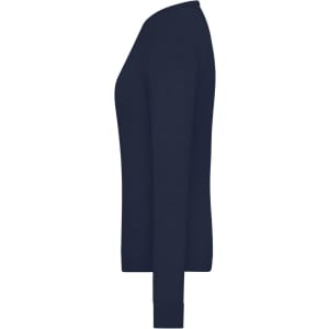 A ladies round-neck pullover in a dark navy colour, featuring long sleeves and a fitted design.