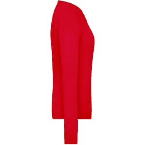 A red ladies round-neck pullover with long sleeves, showcasing a simple and classic design.