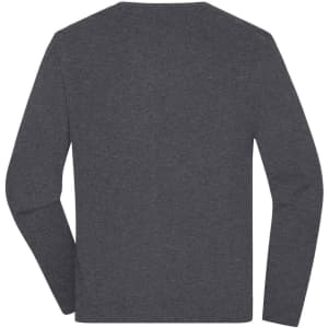 A dark grey long-sleeve round-neck pullover sweater, featuring a plain back and fitted sleeves.