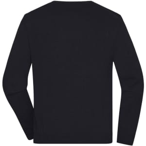 A black men's round-neck pullover jumper with long sleeves, featuring a plain back design.