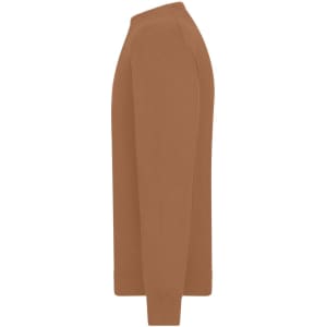 A men's round-neck pullover in a warm brown colour, featuring long sleeves and a side profile view.
