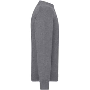 A grey men's round-neck pullover sweater with long sleeves, featuring a simple design. It has a logo on the garment.