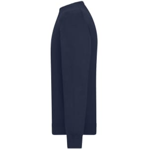 A navy blue men's round-neck pullover sweater with long sleeves and a straight silhouette, featuring a logo.