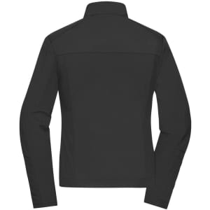A black ladies softshell jacket with a sleek, fitted design, featuring a collar and no visible logos.