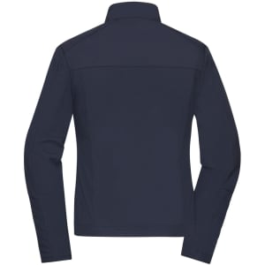 A dark navy ladies softshell jacket with a structured design, featuring a back view and a collar.