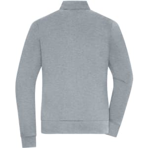 A grey ladies jacket with a casual fit, featuring long sleeves and a collar. The back view shows a simple design.
