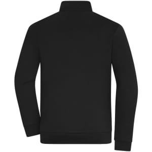 A black men's track jacket featuring a high collar and long sleeves. The jacket has a plain back and includes branding.