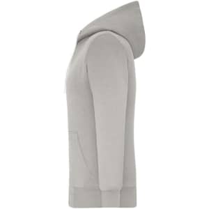 A grey Ladies Doubleface jacket with a hood, featuring a zip closure and pockets. It has a logo on it.