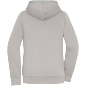 A grey Ladies Doubleface Jacket with a hood, featuring long sleeves and a simple design. It has a logo on the back.