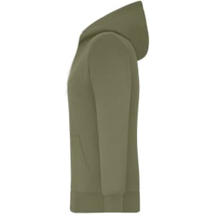 A ladies doubleface jacket in olive green, featuring a hood and a front pocket. The jacket has a simple design and branding.
