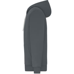 A grey men's doubleface jacket featuring a hood and front pocket, with a simple design and a logo.