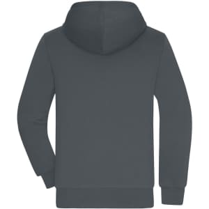 A grey men's doubleface jacket with a hood, featuring long sleeves and a plain back. It has a logo near the neckline.