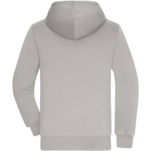 A grey doubleface jacket with a hood and long sleeves. The back view showcases its simple design.