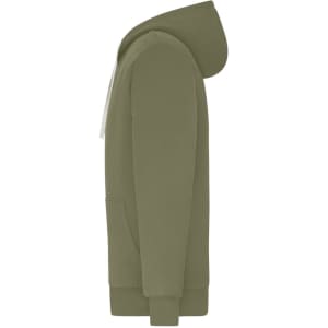A green men's doubleface jacket with a hood and a front pocket, featuring a logo.