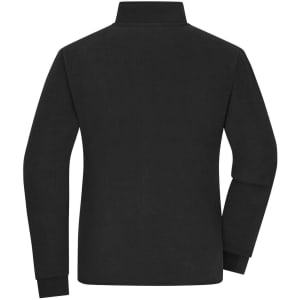 A black ladies' bonded fleece jacket with a collar and long sleeves, featuring a logo.