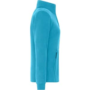 A ladies bonded fleece jacket in a vibrant shade of blue, featuring a zip pocket and high collar.