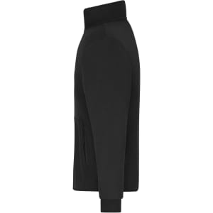 A black men's bonded fleece jacket featuring a high collar and zippered side pockets.