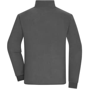 A men's bonded fleece jacket in grey, featuring a high collar and long sleeves, with a logo on the back.