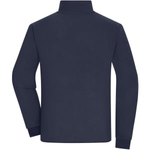 A navy bonded fleece jacket featuring long sleeves and a high collar, with a plain back design.