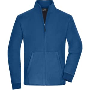 A blue bonded fleece jacket with a zip front and two side pockets, featuring a collar and cuffs.