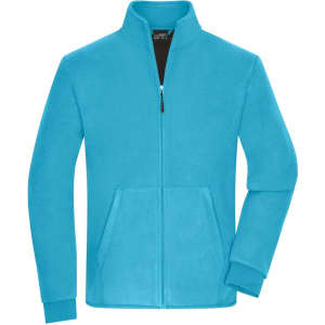 A mens bonded fleece jacket in a bright teal colour with a zip front and side pockets. Features a logo on the chest.
