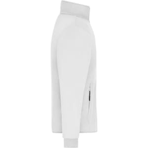 A grey men's bonded fleece jacket featuring a zip pocket and a high collar, with a branded logo.