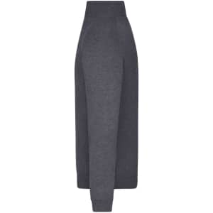A grey knitted half-zip jumper with long sleeves and a high collar, featuring a logo.