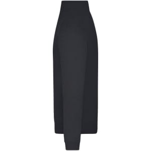 A black knitted jumper with a half-zip design, featuring long sleeves and a fitted silhouette. It has a logo.