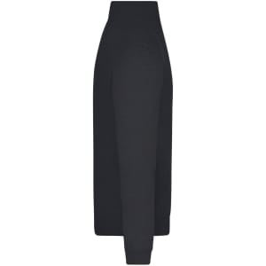 A black knitted half-zip jumper featuring long sleeves and a fitted body. It has a logo on the front.