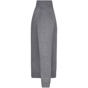 A grey knitted jumper featuring a half-zip design and a logo on the side.