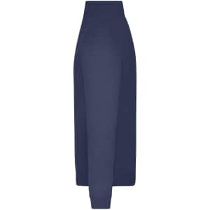 A navy blue knitted half-zip jumper with long sleeves and a fitted neck. It features a logo on the side.