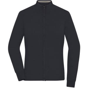 A dark grey ladies zip-cardigan with a slim fit and long sleeves, featuring a zip closure and no visible logos.