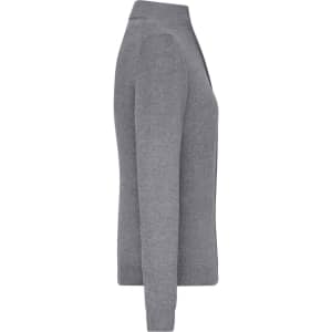 A grey ladies zip-cardigan with a sleek design, featuring a subtle logo on the fabric.