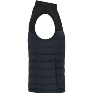A ladies padded vest in navy and black, featuring a sleeveless design and a zippered pocket.