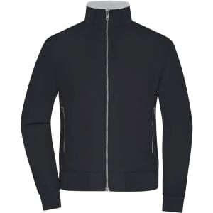 A black ladies' blouson jacket with a zip front and pockets, featuring a high collar and ribbed cuffs.