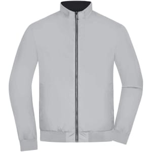 A grey men's blouson jacket with a zip front and high collar, featuring a solid design and no prominent patterns.