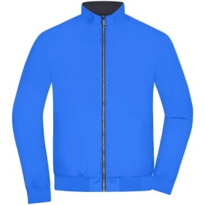 A bright blue men's blouson jacket with a zip front and a stand-up collar. It features a solid colour design.