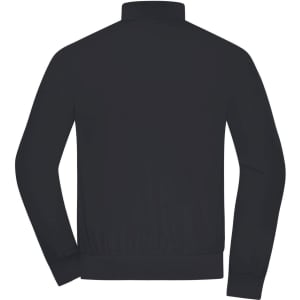 A black men's blouson jacket with a stand-up collar and elastic waistband. It features long sleeves and has a logo.