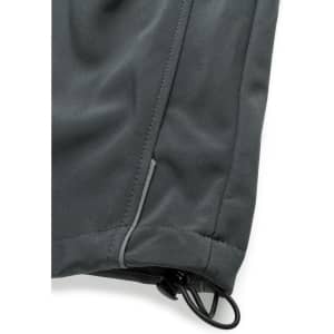 A softshell jacket in dark grey featuring drawstring adjustments at the hem and a logo.